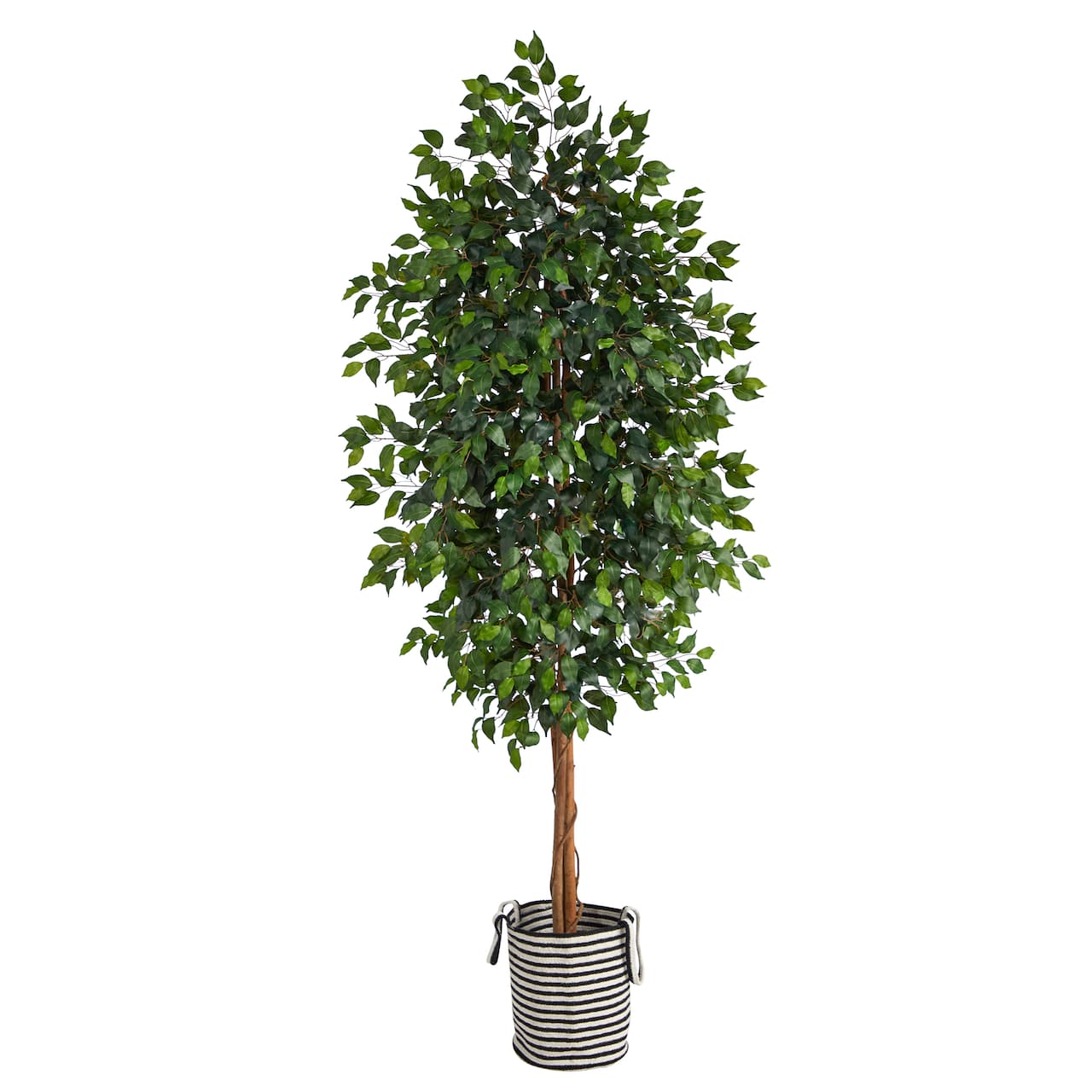 8ft. Ficus Artificial Tree in Handmade Black and White Natural Jute and Cotton Planter